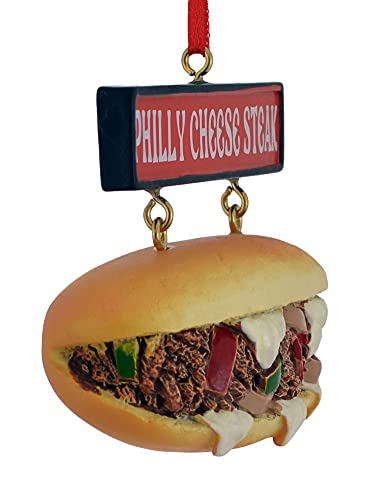 Kurt Adler Philly Cheese Steak Sandwich Holiday Ornament with Sign