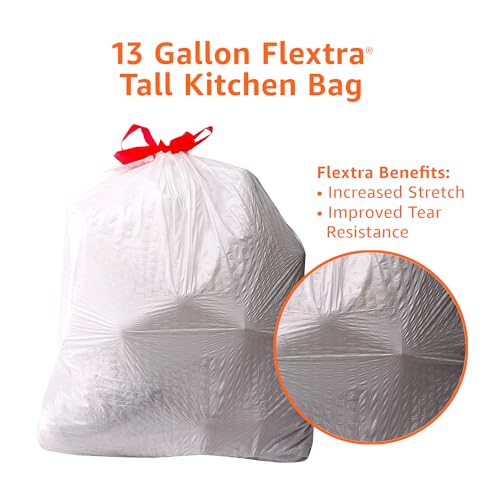 Amazon Basics 13-Gallon Tall Kitchen Drawstring Trash Bags, 90 Count
