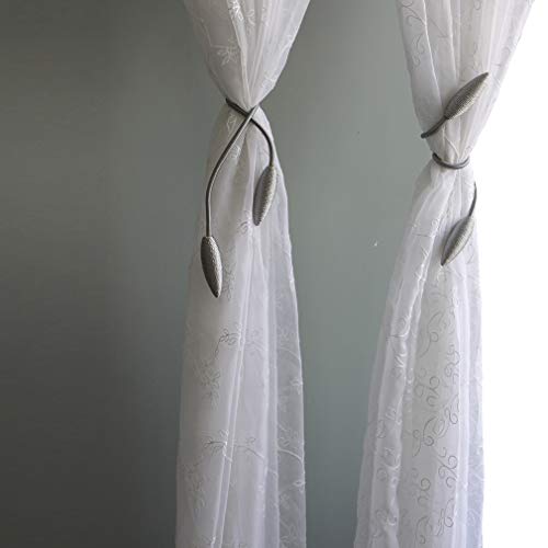 22-Inch Flexible Curtain Tiebacks - Decorative Silver Grey Rope Clips