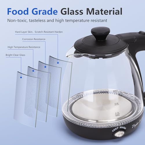 1L Electric Glass Kettle with Tea Infuser and Keep Warm Function