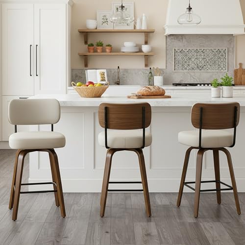 Set of 3 Swivel Counter Height Bar Stools, 26-Inch Mid-Century Modern Chairs
