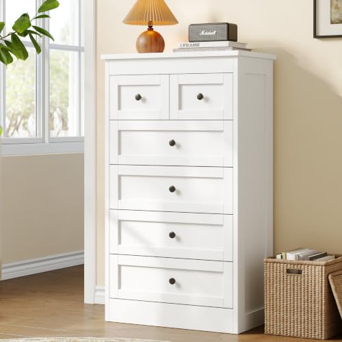 Tall 6-Drawer Wood Dresser, Modern Vertical Storage Chest for Bedroom