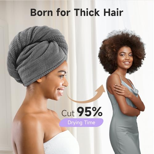 Umisleep 2-Pack Microfiber Hair Towels for Thick, Curly Hair - Grey & White, 400 GSM