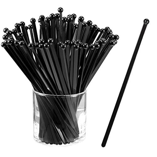 100 Pcs Plastic Cocktail Stirring Sticks with Ball Top - Disposable Swizzle Sticks