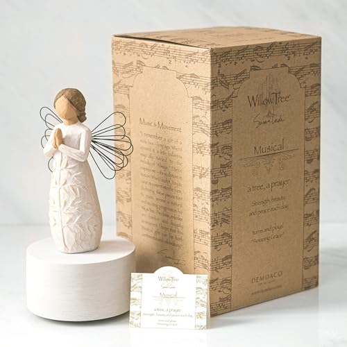 Rotating Angel Musical Figure, Plays Amazing Grace, 6-Inch Hand-Painted Resin
