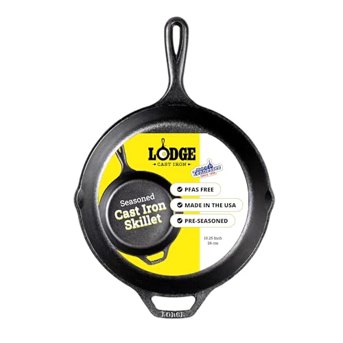 Pre-Seasoned Cast Iron Skillet 10.25 Inch - Non-Toxic Frying Pan