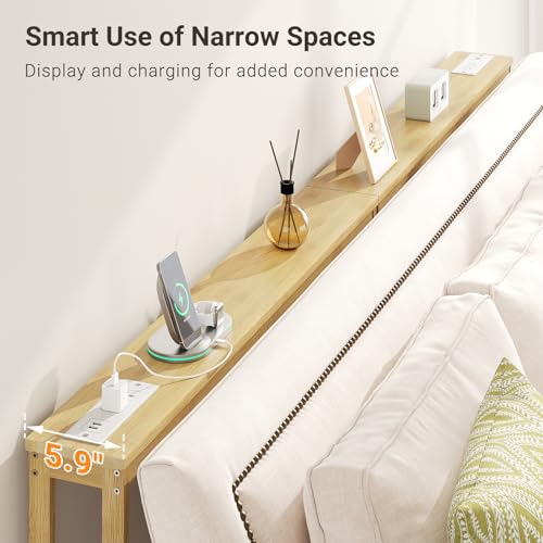 2-Pack Slim Bamboo Console Table with Charging Station, Narrow Sofa Table