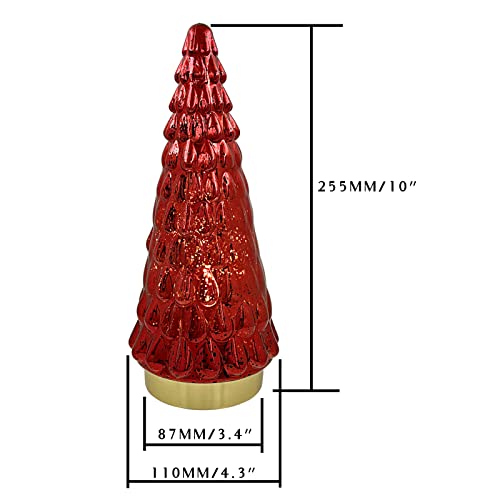 Red Mercury Glass Christmas Tree Set of 2 - 10 Inch Tabletop Xmas Decor with Lights - Battery Operated