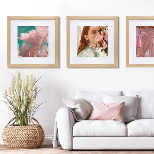 Natural 23x23 Inch Wood Photo Frame with Mat – Home Decor, Wall Mountable