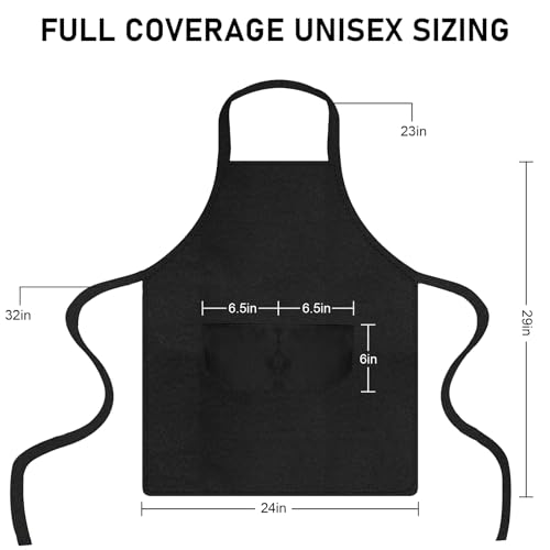 12-Pack Bib Aprons with 2 Pockets - Unisex Kitchen Chef Aprons, Black