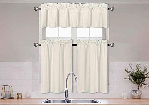 3-Piece Solid Color Kitchen Curtain Set - Blackout Microfiber