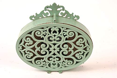 Distressed Aqua Pewter Mantel Clock - Vintage Style Scrollwork Table Clock