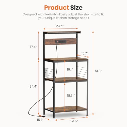 3-Tier Kitchen Baker's Rack with Power Outlet and Adjustable Shelf