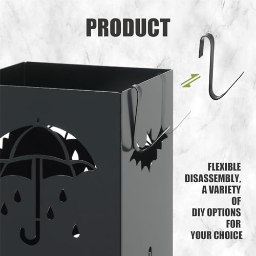 Metal Umbrella Stand with Hooks - Modern Vertical Storage for Entryway