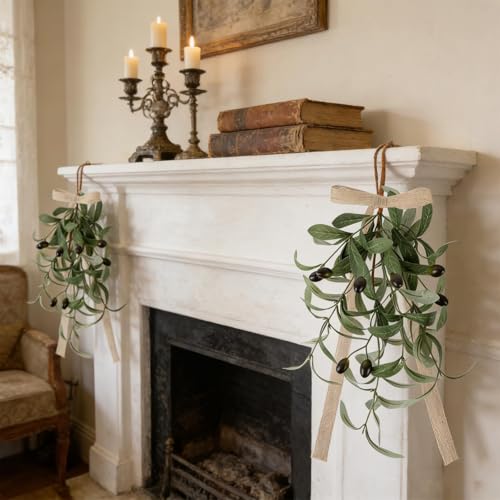 4-Piece Artificial Olive Teardrop Swags with Bows for Wall Sconce Decor