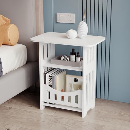 Modern White 2-Tier Nightstand, Small Bedside End Table for Compact Spaces