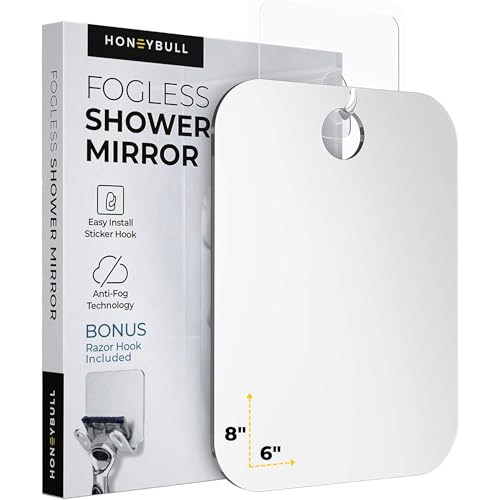 HONEYBULL Fogless Shower Mirror 6x8in No Drill Mount Anti-Fog Acrylic for Shaving