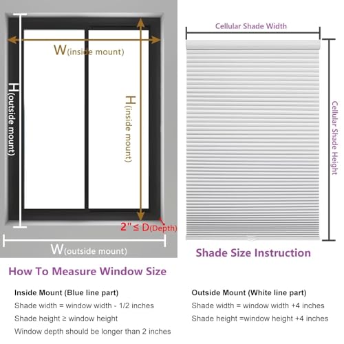 Cordless Blackout Cellular Shades - Room Darkening Honeycomb Blinds 34" W x 64" H