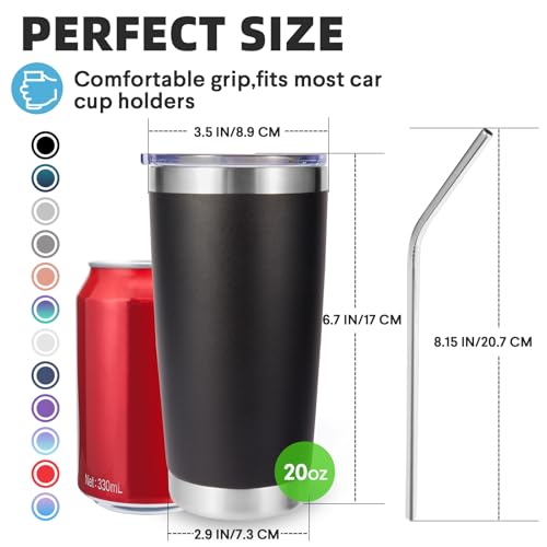 20oz Stainless Steel Insulated Travel Mug with Lid & Straw - Hot & Cold Drink Tumbler