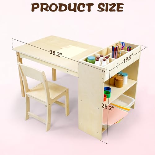 Kids Wooden Activity Table and Chair Set with Storage for Arts and Crafts