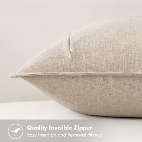 MIULEE Linen Euro Sham Pillow Covers 24x24 Natural Beige Boho Farmhouse Set of 2