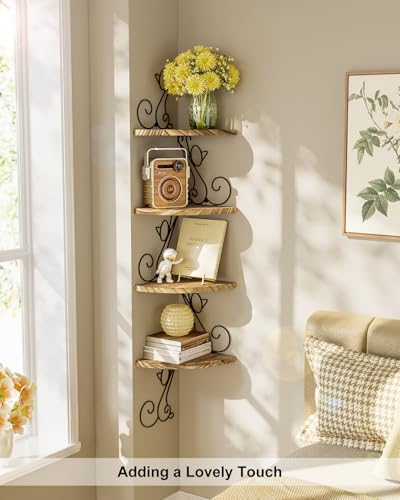 4-Tier Cat Shaped Floating Corner Shelf - Rustic Wood Wall Mount Storage