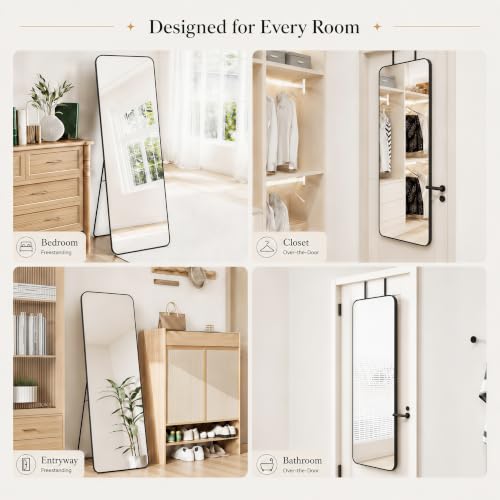 57"x20" Full Length Mirror with Stand, Over the Door & Wall Mount - Black