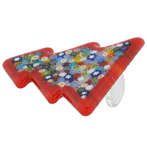 Murano Glass Millefiori Christmas Tree Sculpture - Handmade Venice Red 3in