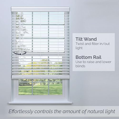 Cordless Faux Wood Blinds - White 20" W x 36" H, Flush Mount