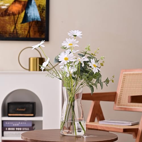 Clear Glass Flower Vase 8 Inch - Modern Boho Decorative Table Centerpiece