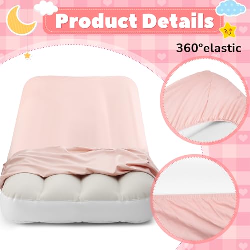 Kids Air Mattress Set - 6 Inflatable Beds with Fitted Sheets, 63x27x8 Inches, Pink