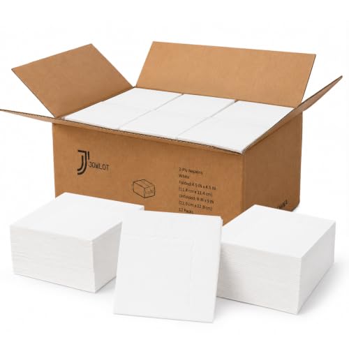 4.5x4.5 Inch White 2-Ply Cocktail Napkins - 1200 Count (12 Packs of 100) for Weddings & Parties