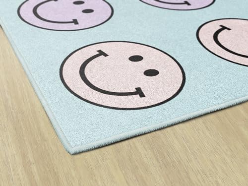 Pastel Rainbow Smiley Face Classroom Area Rug - 7'6" x 12', Seats 28