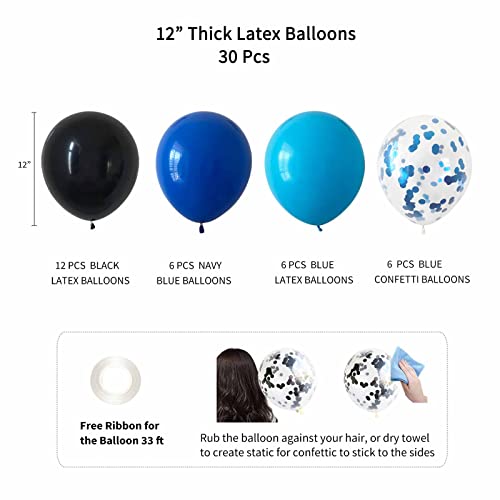 Blue and Black Birthday Party Decoration Kit with Banner, Balloons and Curtain