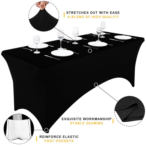 2 Pack 6FT Spandex Fitted Tablecloth, Elastic Stretch Table Cover for Events