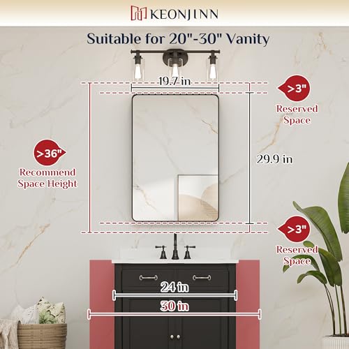 20x30 Inch Rounded Rectangle Bathroom Mirror, Brushed Nickel Wall Mirror