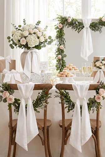 2 Pack White Wreath Sash for Front Door Blank Linen-Look Monogram