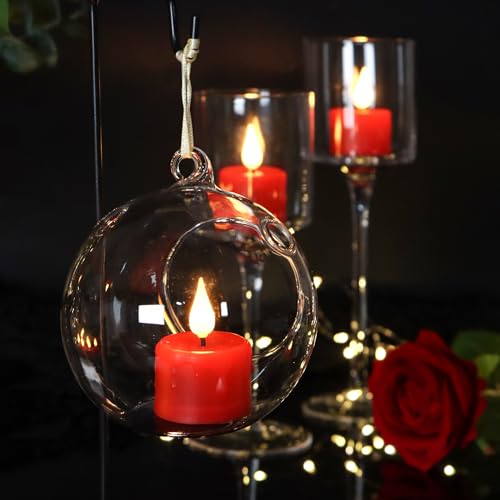 yunsheng 12PCS Red Rechargeable Flameless Tea Lights with Remote & Timer