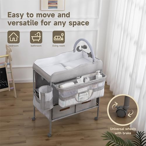 Portable Baby Changing Table with Storage, Foldable Diaper Station