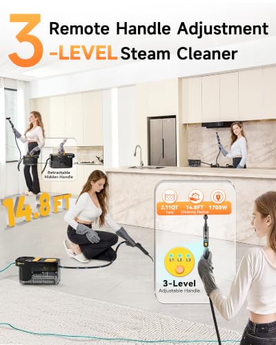 Portable Steam Cleaner with 18 Accessories - 2.11 Qt Tank, 3-Level Control