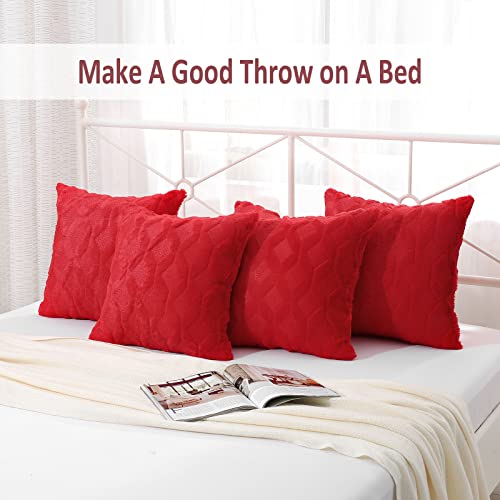 Volcanics Pack of 2 Christmas Red Faux Wool Throw Pillow Covers 20x20 Inches