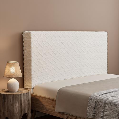 Queen Size Jacquard Bed Headboard Cover - White Dustproof Protector