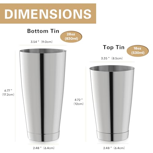 WOTOR Silver Boston Cocktail Shaker Set 18oz & 28oz Stainless Steel Bar Tools