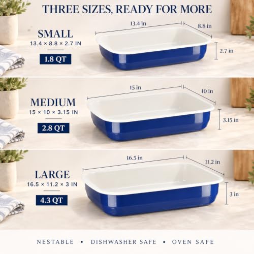 Knowcook Enamel Turkey Roasting Pan Set with Rack 10pc - Blue & Ivory