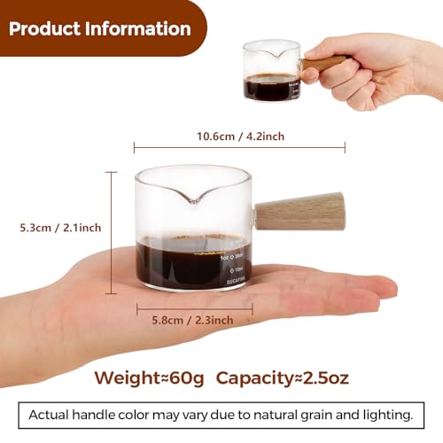 YARRAMATE 2.5oz Glass Espresso Shot Cup with Wooden Handle & V-Spout – Single Shot