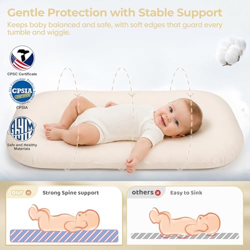 Breathable Cotton Infant Support Cushion for Tummy Time, 0-24M - Cream