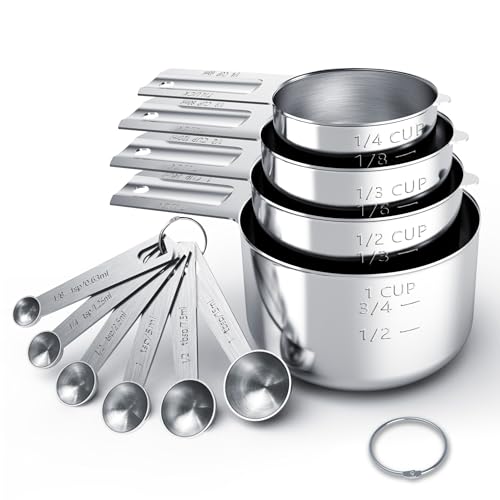 Stainless Steel Measuring Cups and Spoons Set - 10 Piece Nesting Set for Baking
