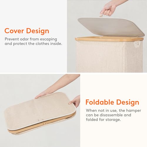 Lifewit 100L Laundry Basket with Lid & Removable Bag, Beige
