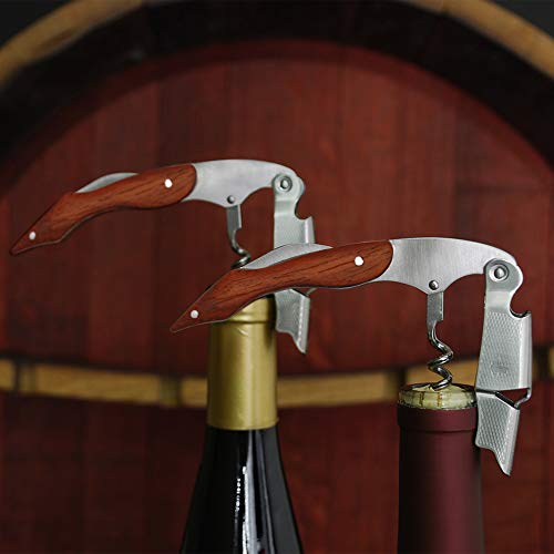 True Sommelier Waiter's Corkscrew Wine Opener with Bottle Opener & Foil Cutter, Stainless Steel & Wood Handle