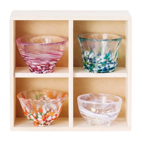Japanese Sake Cups Set - Handcrafted Mini Glass Gift, 4 Pcs, 1.7 oz Each, Made in Japan